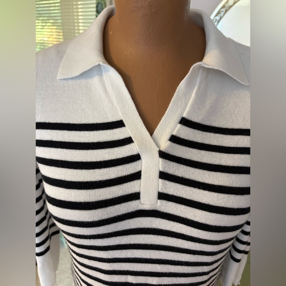 Talbots Johnny Collar Pullover Stripe Top in Black and White. - Picture 7 of 8
